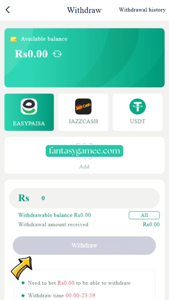 Fantasy Gems Game deposit and withdraw screenshot